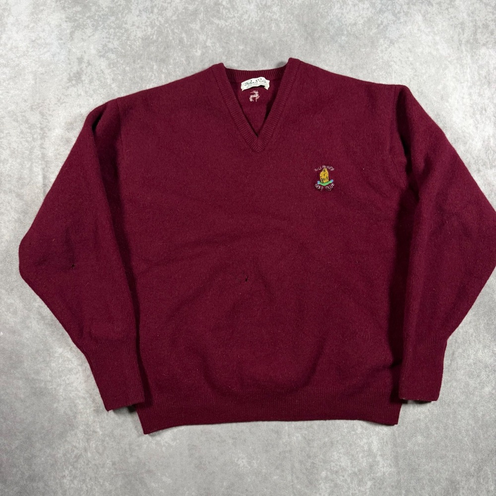 Vintage Peter Scott Lambswool V-Neck Sweater Burgundy Old Reunion Golf Club